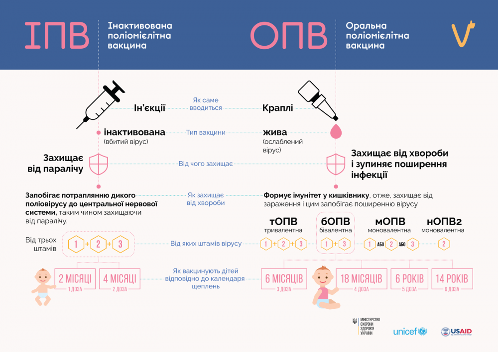 Вакцини від поліо. У чому різниця між ОПВ і ІПВ?