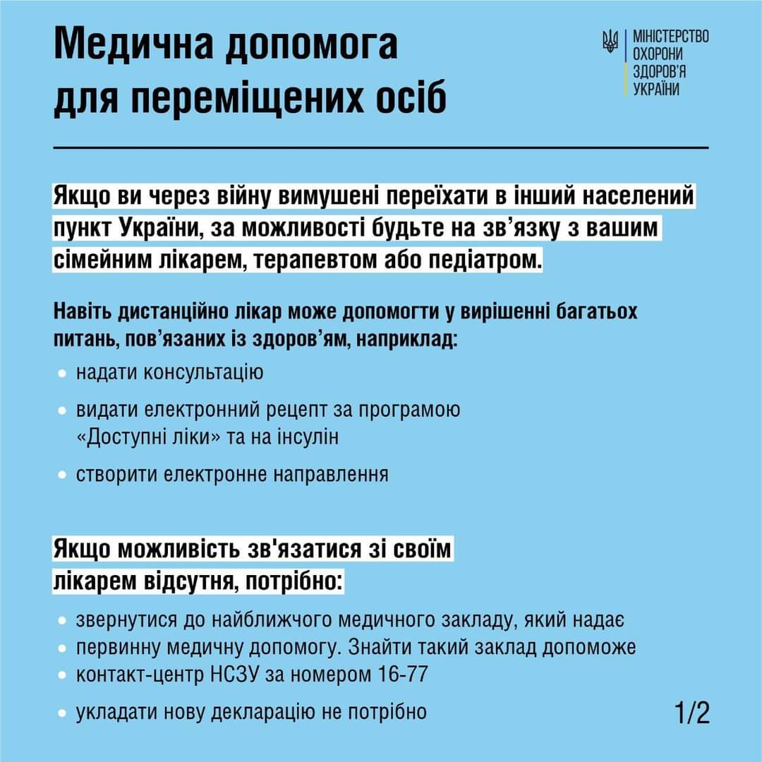 Медична допомога для переміщених осіб