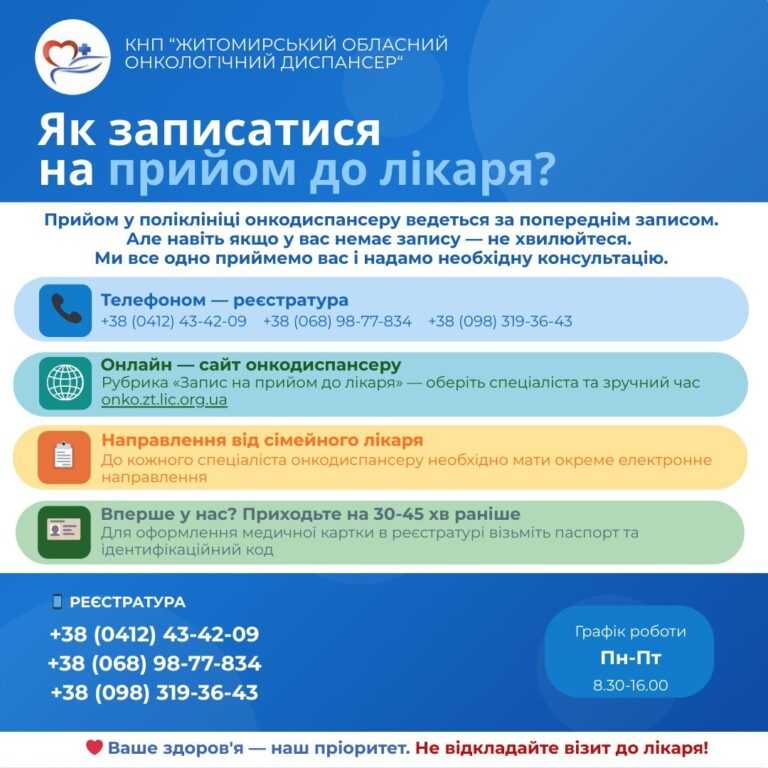 Як записатись на прийом до лікарів Житомирського онкодиспансеру?